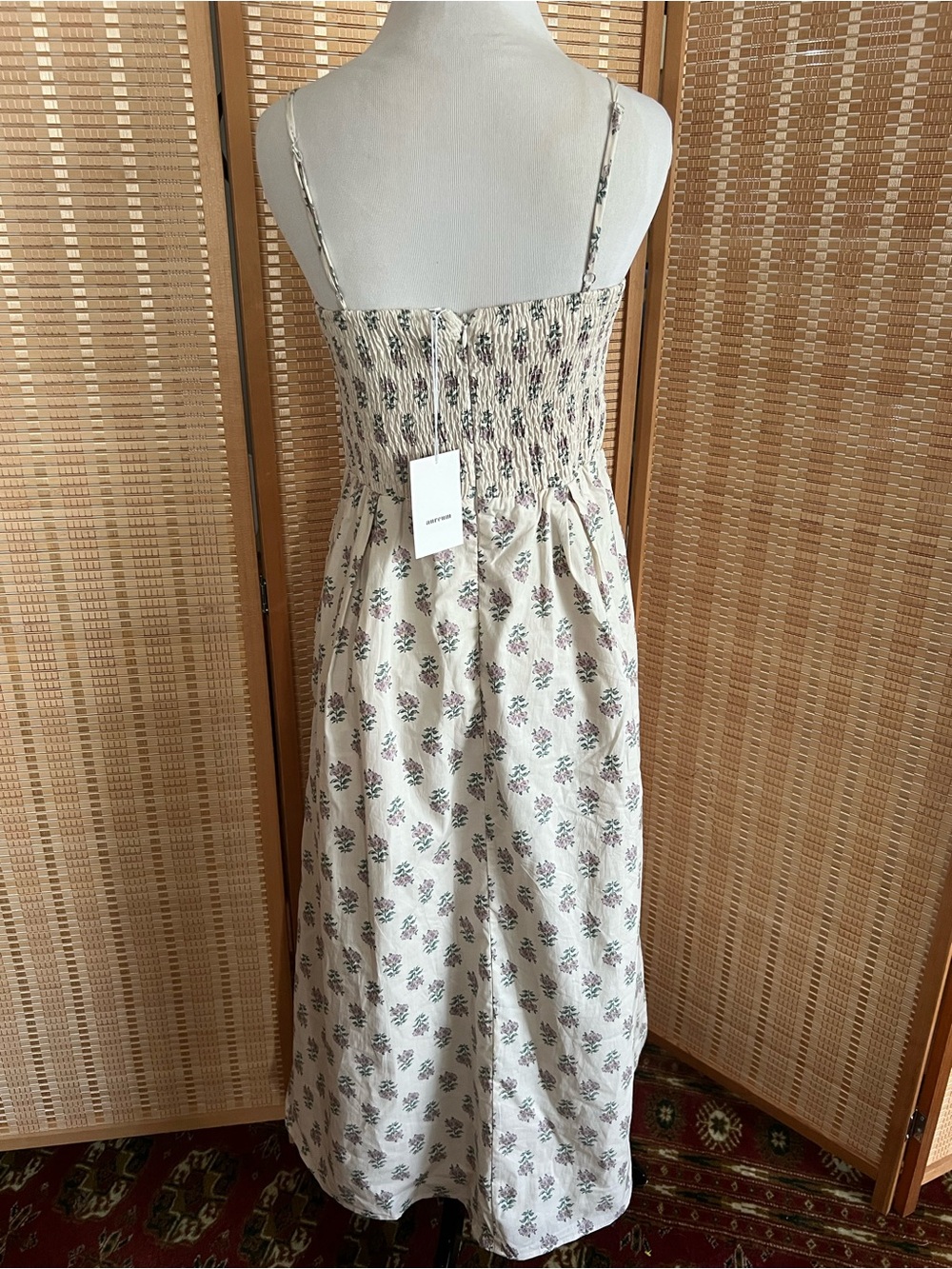 NWT AUREUM Ivory Floral Smoked Bustier Midi Dress Cottagecore Sundress with Pock - Picture 6 of 10